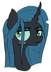 Size: 521x733 | Tagged: source needed, safe, artist:uteuk, queen chrysalis, changeling, changeling queen, g4, blushing, bust, simple background, solo, white background