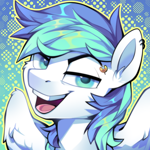 Size: 1000x1000 | Tagged: safe, artist:breloomsgarden, oc, oc:waterspout, pegasus, pony, avatar, bust, cocky, ear piercing, eyebrow piercing, eyebrows, grin, looking at you, male, open mouth, piercing, portrait, raised eyebrow, smiling, smiling at you, smug, solo, stallion