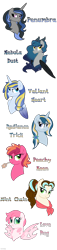 Size: 534x2338 | Tagged: safe, artist:faith-wolff, oc, oc only, oc:love bug, oc:mint chain, oc:nebula dart, oc:peachy keen, oc:penumbra, oc:radiance trick, oc:valiant heart, alicorn, changepony, earth pony, hybrid, pony, unicorn, alicorn oc, earth pony oc, ethereal mane, female, freckles, grin, horn, interspecies offspring, lidded eyes, magical lesbian spawn, male, male alicorn, mare, name, neckerchief, offspring, parent:big macintosh, parent:cheerilee, parent:cheese sandwich, parent:coco pommel, parent:good king sombra, parent:king sombra, parent:oc:fluffle puff, parent:prince blueblood, parent:princess cadance, parent:princess celestia, parent:queen chrysalis, parent:shining armor, parent:trixie, parents:bluetrix, parents:canon x oc, parents:celestibra, parents:cheerimac, parents:cheesecoco, parents:chrysipuff, parents:shiningcadance, simple background, smiling, stallion, straw in mouth, transparent background, unicorn oc, wings