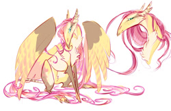 Size: 1280x828 | Tagged: safe, artist:shirecorn, fluttershy, pegasus, pony, g4, leonine tail, long mane, long tail, redesign, simple background, solo, tail, white background