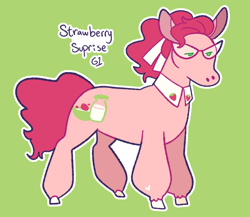 Size: 2006x1743 | Tagged: safe, artist:goatpaste, strawberry surprise, earth pony, pony, g1, backstory in description, female, glasses, green background, lidded eyes, mare, simple background, solo, tail