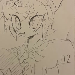 Size: 1440x1440 | Tagged: safe, artist:gorkujo, pony, female, kagamine rin, monochrome, pencil drawing, ponified, solo, traditional art, vocaloid
