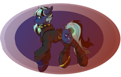 Size: 1196x758 | Tagged: safe, artist:wifflethecatboi, oc, oc only, oc:moonie hearts, earth pony, pony, anklet, belt, belt buckle, black socks, blue coat, cheek heart, choker, clothes, colored hooves, cutie mark, gradient background, green mane, green tail, hoodie, jewelry, leg warmers, multicolored mane, scene, scene hair, simple background, socks, solo, spiked choker, striped socks, tail, thigh highs, transparent background