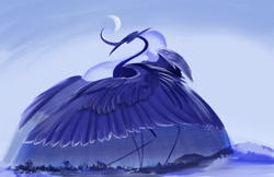 Size: 1280x828 | Tagged: safe, artist:shirecorn, princess luna, alicorn, pony, g4, curved horn, giant pony, head wings, horn, macro, moon, multiple wings, redesign, shadow, solo, wings