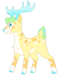 Size: 3758x4756 | Tagged: safe, artist:crazysketch101, oc, oc:electric pineapple, deer, antlers, cloven hooves, simple background, solo, transparent background