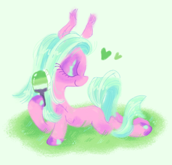 Size: 1280x1224 | Tagged: safe, artist:peaceandlove26, tender brush, winter lotus, earth pony, pony, g4, aromantic, aromantic pride flag, brushing, brushing mane, eyes closed, grass, heart, pride, pride flag, solo