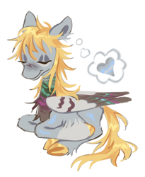 Size: 1220x1488 | Tagged: safe, artist:peaceandlove26, derpy hooves, pegasus, pony, g4, alternate design, demiboy, demiboy pride flag, pride, pride flag, solo, thought bubble