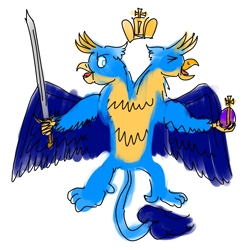 Size: 3200x3200 | Tagged: safe, artist:horsesplease, gallus, g4, aquila, byzantine empire, crowing, crown, gallus the eagle, gallus the rooster, gallusposting, heraldry, high res, jewelry, multiple heads, regalia, sword, two heads, two-headed eagle, weapon, роисся вперде