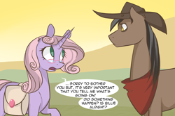 Size: 1280x854 | Tagged: safe, artist:lolepopenon, oc, oc:oliver, oc:sweet tales, earth pony, pony, unicorn, ask billie the kid, ask, bag, duo, glasses, hat, saddle bag