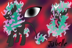 Size: 1280x853 | Tagged: safe, artist:noblebrony317, oc, oc only, oc:jubelle, kirin, nirik, cloven hooves, colored sclera, complex background, fire, looking at you, reference sheet