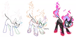 Size: 1280x618 | Tagged: safe, artist:slashdotpaw, oc, oc only, kirin, nirik, burning, cloven hooves, digital art, fire, fire hair, how to draw, outline, sketch, tutorial, white eyes