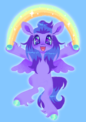 Size: 1280x1807 | Tagged: safe, artist:peaceandlove26, hyacinth dawn, pegasus, pony, g4, outstretched arms, rainbow, smiling, solo, spread wings, wings