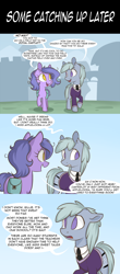 Size: 1280x2921 | Tagged: safe, artist:lolepopenon, oc, oc:billie, oc:blue strings, earth pony, pony, ask billie the kid, ask, bag, clothes, comic, duo, saddle bag, school uniform