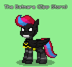 Size: 864x804 | Tagged: safe, zipp storm, pegasus, pony, pony town, g5, batman, batmare, clothes, cosplay, costume, crossover, dc comics, green background, male, simple background, solo