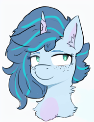 Size: 480x624 | Tagged: safe, artist:huffylime, misty brightdawn, pony, unicorn, g5, alternate hairstyle, bust, female, mare, simple background, solo