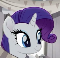 Size: 403x387 | Tagged: safe, screencap, rarity, pony, g4, my little pony: rainbow roadtrip, black and white, grayscale, monochrome, smiling