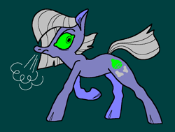 Size: 1060x800 | Tagged: safe, artist:msponies, limestone pie, earth pony, pony, g4, cloven hooves, female, green background, green sclera, mare, ms paint, raised hoof, requested art, simple background, snorting, solo, tail, teal background