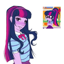 Size: 1080x1080 | Tagged: safe, artist:shinysolaria, twilight sparkle, human, equestria girls, g4, female, screencap reference, simple background, solo, white background