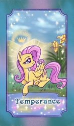 Size: 1206x2048 | Tagged: safe, artist:sophie scruggs, fluttershy, pegasus, pony, g4, female, flower, lying down, major arcana, mare, solo, tarot card