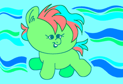 Size: 1296x886 | Tagged: safe, artist:msponies, coral currents, earth pony, pony, g4, faic, female, filly, foal, ms paint, open mouth, open smile, raised hoof, smiling, solo, tail, woll smoth