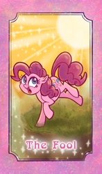 Size: 1206x2048 | Tagged: safe, artist:sophie scruggs, pinkie pie, earth pony, pony, g4, female, major arcana, mare, open mouth, solo, sun, tarot card