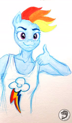 Size: 1532x2610 | Tagged: safe, artist:invalid-david, rainbow dash, anthro, g4, painting, ponytober 2022, sketchbook, solo, traditional art, wingless, wingless anthro