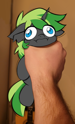 Size: 1770x2922 | Tagged: safe, oc, oc only, oc:azure slash, human, pony, cute, grabbing, irl, photo, ponies in real life