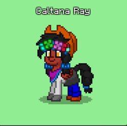 Size: 832x829 | Tagged: safe, oc, oc only, oc:caltana ray, pegasus, pony, bandana, clothes, cowboy hat, green background, hat, simple background, skirt, solo