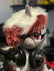 Size: 240x320 | Tagged: artist needed, safe, oc, oc:rose glow, pony, glasses, headphones, irl, photo, plushie