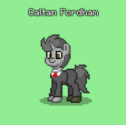 Size: 833x823 | Tagged: safe, oc, oc only, oc:caltan fordham, pony, unicorn, clothes, green background, necktie, simple background, solo