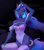 Size: 1729x1981 | Tagged: safe, artist:ambrysic, princess luna, alicorn, anthro, g4, arm behind head, belly button, big eyes, big horn, blue eyes, breasts, cleavage, clothes, crown, eyebrows, eyelashes, eyeshadow, female, hand on knee, hand on leg, hips, horn, human facial structure, jewelry, lips, lipstick, looking at you, makeup, multicolored hair, nostrils, off shoulder, pose, regalia, sitting, socks, solo, stars, tail, thigh highs, thighs, tiara, unicorn horn, unitard