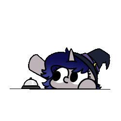 Size: 800x800 | Tagged: safe, artist:sugar morning, oc, oc only, oc:moonlit silver, pony, unicorn, animated, bell, chibi, commission, cute, gif, gradient mane, hat, horn, ocbetes, simple background, solo, transparent background, unicorn oc, witch, witch hat, ych result