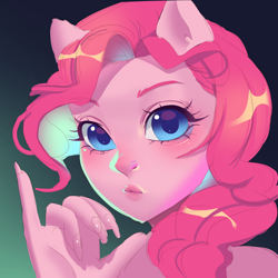 Size: 1920x1920 | Tagged: safe, artist:ambrysic, pinkie pie, earth pony, anthro, g4, bust, female, fingernails, human facial structure, long nails, solo