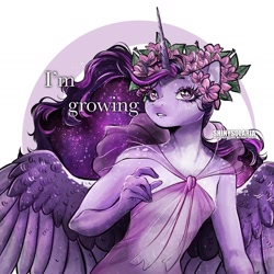 Size: 1440x1440 | Tagged: safe, artist:shinysolaria, part of a set, twilight sparkle, alicorn, anthro, g4, clothes, female, flower, flower in hair, see-through, solo, twilight sparkle (alicorn)