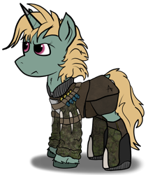 Size: 1178x1392 | Tagged: safe, artist:capt-sierrasparx, oc, oc only, oc:easy peasy, pony, unicorn, fallout equestria, foe adventures, magenta eyes, simple background, solo, synth, transparent background