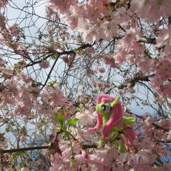 Size: 2736x2736 | Tagged: safe, alternate version, artist:malte279, part of a set, fluttershy, pony, g4, chenille, chenille stems, chenille wire, cherry blossoms, cherry tree, craft, flower, flower blossom, high res, irl, part of a series, photo, pipe cleaner sculpture, pipe cleaners, tree