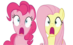 Size: 1280x800 | Tagged: safe, artist:walking-with-dragons, edit, edited screencap, screencap, fluttershy, pinkie pie, earth pony, pony, g4, background removed, duo, gasping, not a vector, open mouth, simple background, transparent background