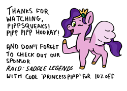 Size: 814x583 | Tagged: safe, artist:nerdynordic, pipp petals, pegasus, pony, g5, female, looking at you, one eye closed, pipp pipp hooray, raid: shadow legends, simple background, solo, talking to viewer, white background, wink