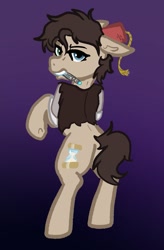 Size: 739x1126 | Tagged: safe, artist:nootaz, doctor whooves, time turner, oc, oc only, oc:maredoc, earth pony, pony, bipedal, clothes, female, fez, hat, on hind legs, solo, torn clothes