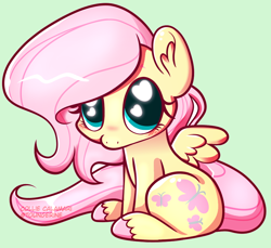 Size: 878x804 | Tagged: safe, artist:collie-calamari, fluttershy, pegasus, pony, g4, blushing, colored hooves, cute, ear fluff, female, green background, heart, heart eyes, looking at you, mare, puppy dog eyes, shyabetes, simple background, sitting, solo, wingding eyes, wings