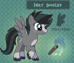 Size: 1266x1075 | Tagged: safe, artist:doodlesinky, oc, oc only, oc:inky doodles, pegasus, pony, nonbinary, reference sheet