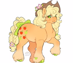 Size: 3524x3024 | Tagged: safe, artist:mysthooves, applejack, earth pony, pony, g1, g4, bow, female, flower, flower in tail, g4 to g1, generation leap, high res, mare, simple background, smiling, solo, tail, tail bow, unshorn fetlocks, white background