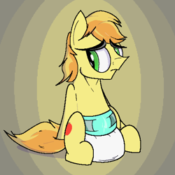 Size: 1378x1378 | Tagged: safe, artist:soulless_76, braeburn, earth pony, pony, g4, diaper, male, non-baby in diaper, sad, sitting, solo, stallion