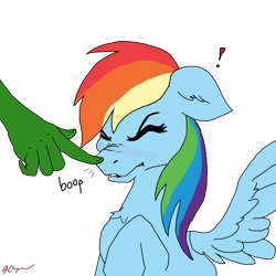 Size: 2048x2048 | Tagged: safe, artist:catscratchpaper, color edit, edit, rainbow dash, oc, oc:anon, human, pegasus, pony, g4, boop, colored, high res, simple background, transparent background