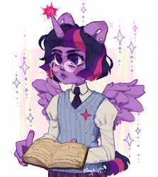 Size: 1826x2048 | Tagged: safe, artist:p0nyplanet, twilight sparkle, alicorn, human, g4, book, glasses, humanized, simple background, twilight sparkle (alicorn), white background