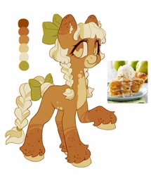 Size: 1762x2048 | Tagged: safe, artist:p0nyplanet, oc, oc only, earth pony, pony, apple, apple pie, braid, braided tail, food, ice cream, pie, simple background, tail, unshorn fetlocks, white background