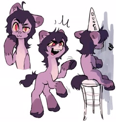 Size: 1953x2048 | Tagged: safe, artist:p0nyplanet, oc, oc only, oc:mort, earth pony, pony, chair, dunce hat, hat, simple background, sitting, white background