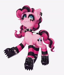 Size: 1762x2048 | Tagged: safe, artist:p0nyplanet, pinkie pie, earth pony, pony, g4, clothes, collar, female, goth, gothic pinkie, mare, piercing, simple background, socks, solo, spiked collar, white background