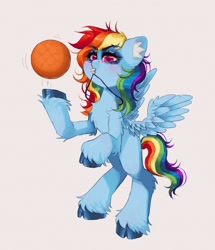 Size: 1762x2048 | Tagged: safe, artist:p0nyplanet, rainbow dash, pegasus, pony, g4, basketball, blowing whistle, blushing, cloven hooves, female, mare, rainblow dash, referee rainbow dash, simple background, sports, tan background, whistle