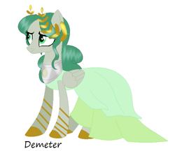 Size: 623x539 | Tagged: safe, artist:harmonicdreemur1308, earth pony, pony, base used, clothes, demeter, dress, female, greek mythology, laurel wreath, mare, ponified, simple background, solo, white background